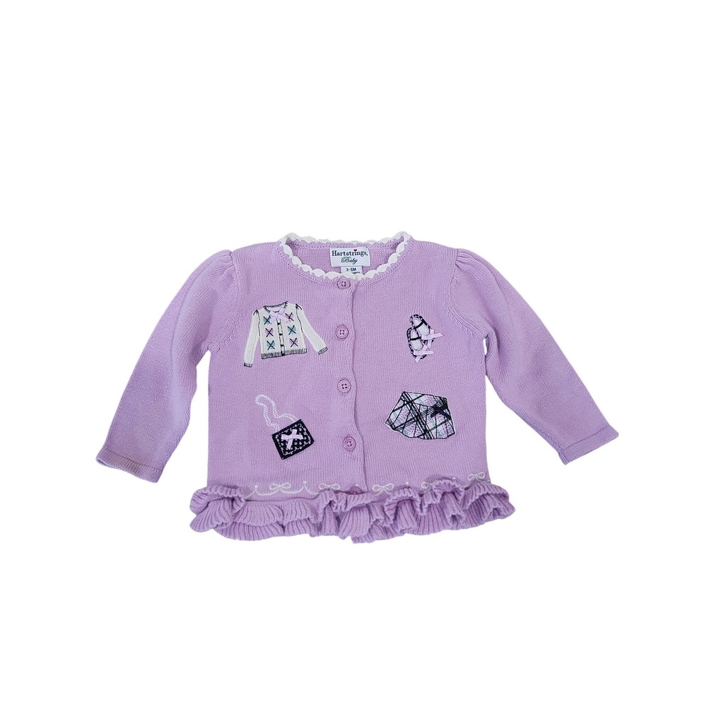 Hartstrings Baby Girl Lavender‎ Cardigan Sweater Ruffles Appliques 3-6 months #5